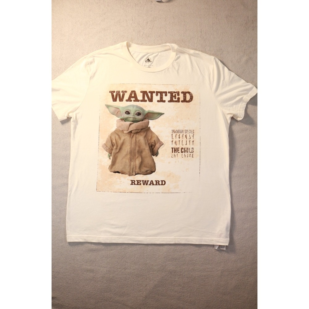 Disney T-Shirt Mens XL Beige Star Wars Baby Yoda Wanted Reward Graphic Tee